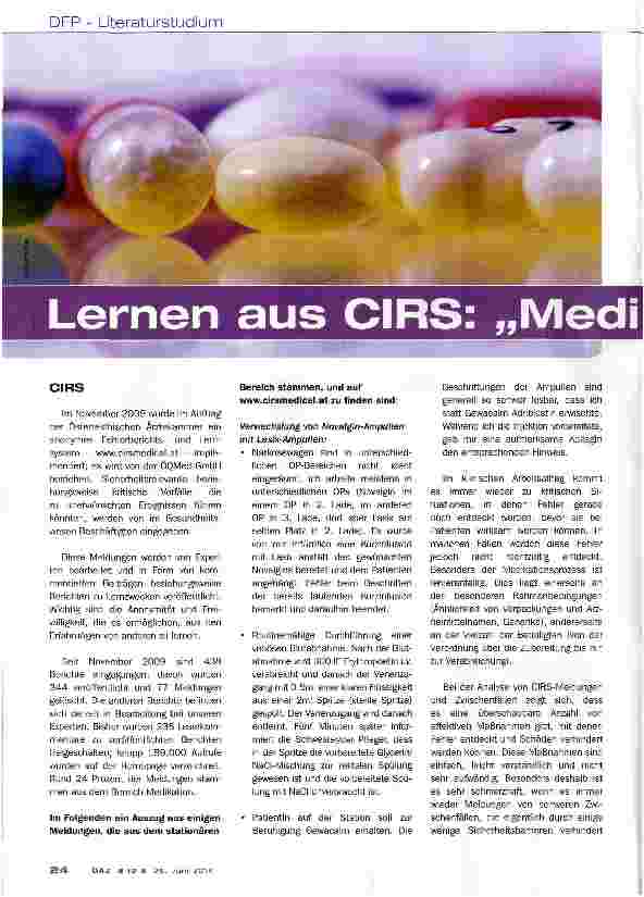 Vorschauseite 1: Lernen aus CIRS: Medikationssicherheit