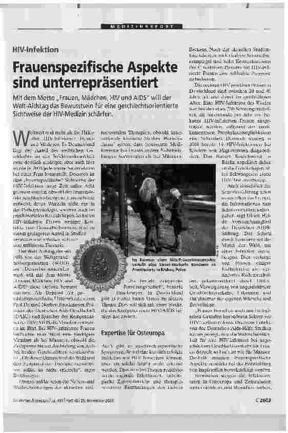 Vorschauseite 1: HIV-Infektion. Frauenspezifische Aspekte sind unterrepräsentiert