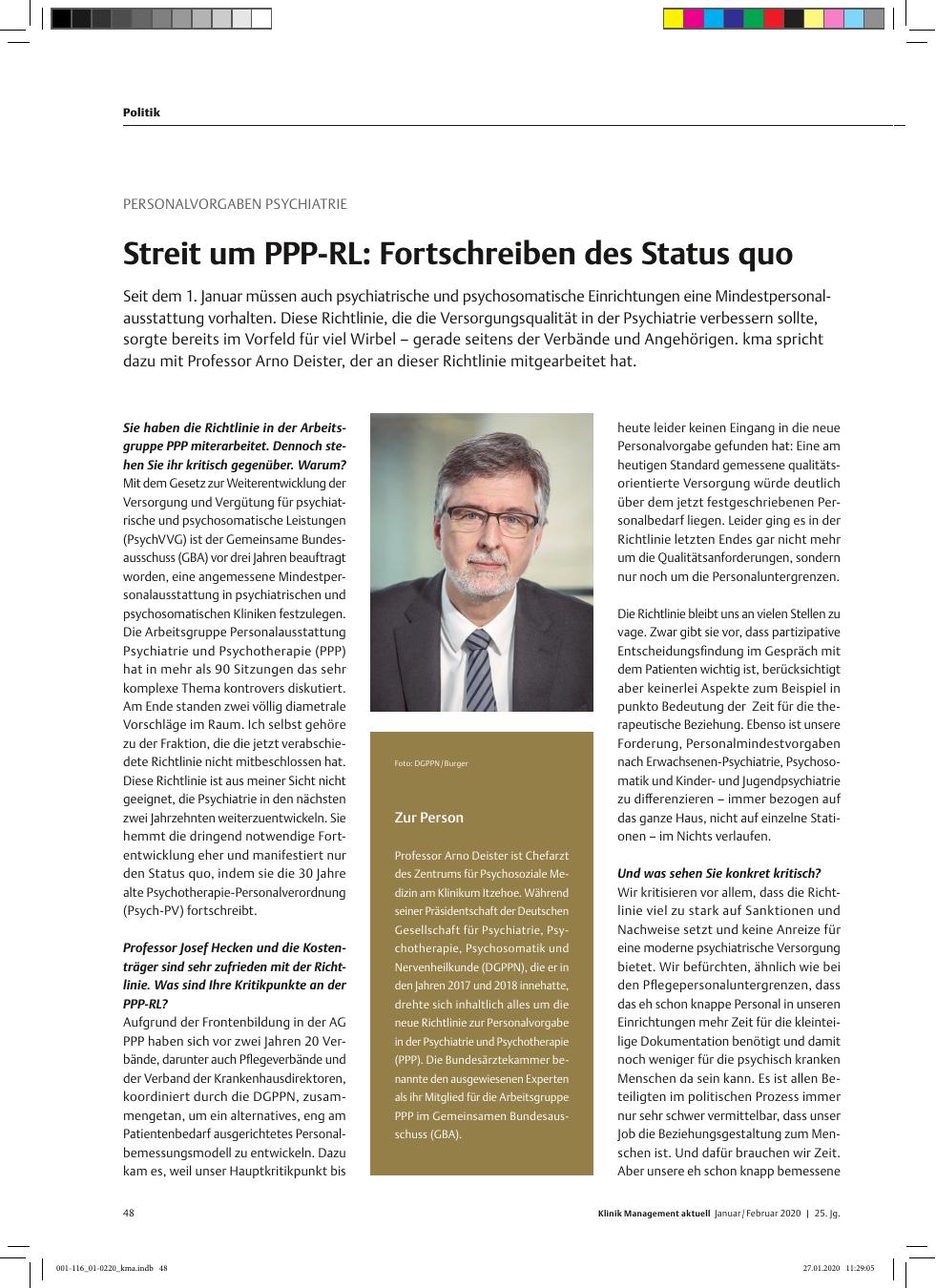 Vorschauseite 1: PERSONALVORGABEN PSYCHIATRIE: Streit um PPP-RL: Fortschreiben des Status quo
