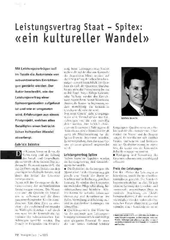 Vorschauseite 1: Leistungsvertrag Staat - Spitex: «ein kultureller Wandel»