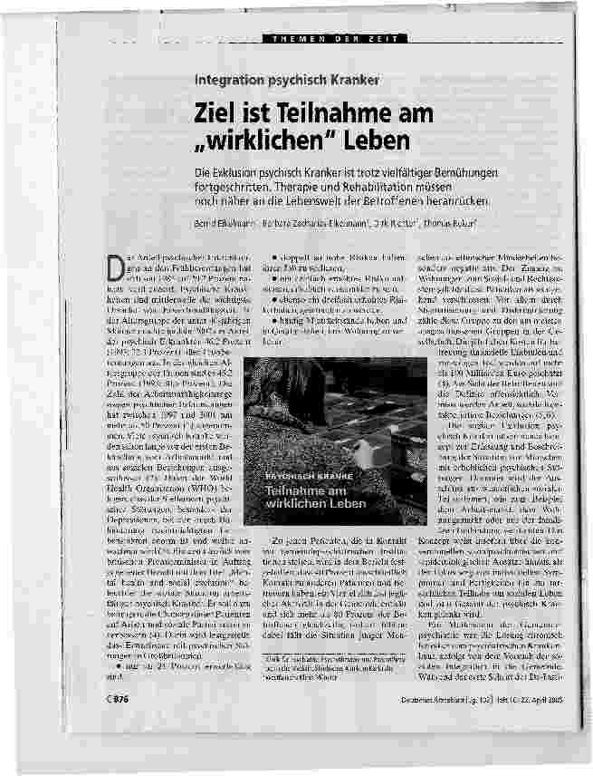 Vorschauseite 1: Integration psychisch KrankerZiel ist Teilnahme am wirklichen Leben