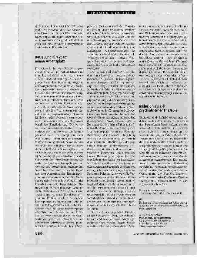 Vorschauseite 4: Integration psychisch KrankerZiel ist Teilnahme am wirklichen Leben