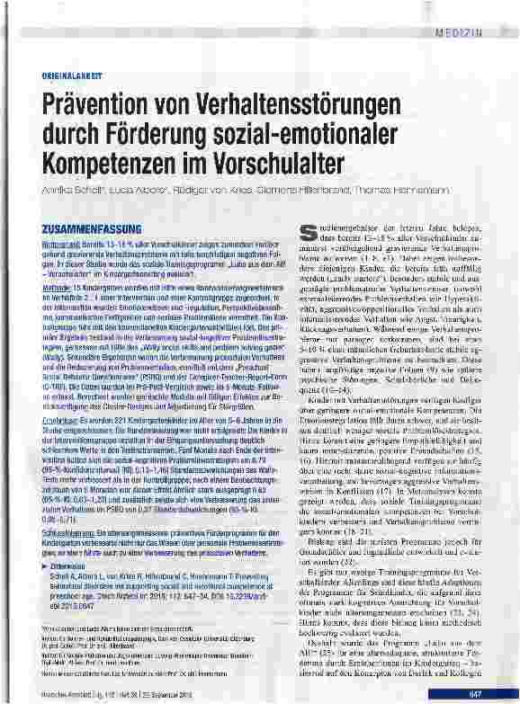 Vorschauseite 1: Präventjon von Verhaltensstörungen durch Förderung sozial-emotionaler Kompetenzen im Vorschulalter