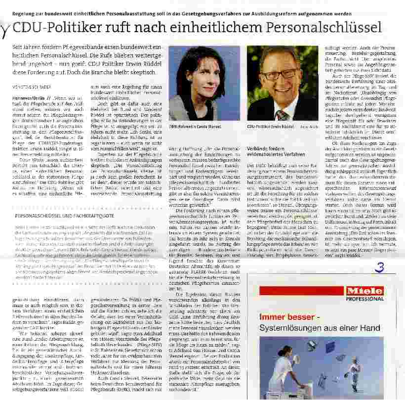 Vorschauseite 1: CDU-Politiker ruft nach einheitlichem Personalschlüssel