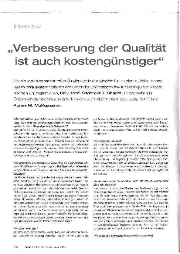 Vorschauseite 1: Verbesserung der Qualität ist auch kostengünstiger