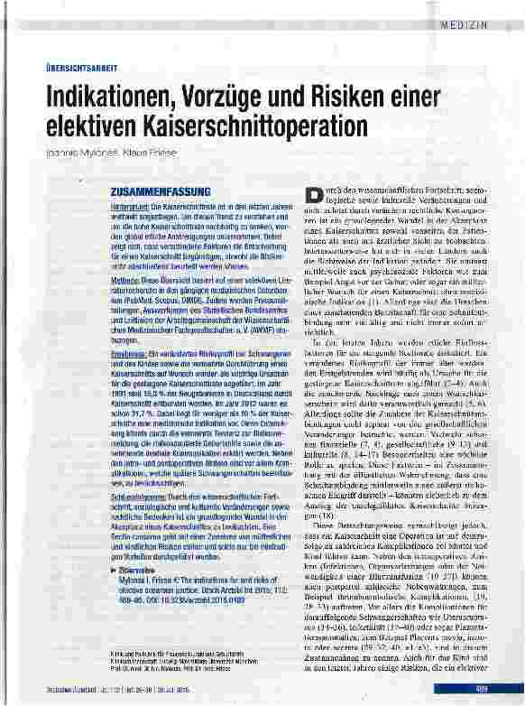 Vorschauseite 1: Indikationen, Vorzüge und Risiken einer elektiven Kaiserschnittoperation