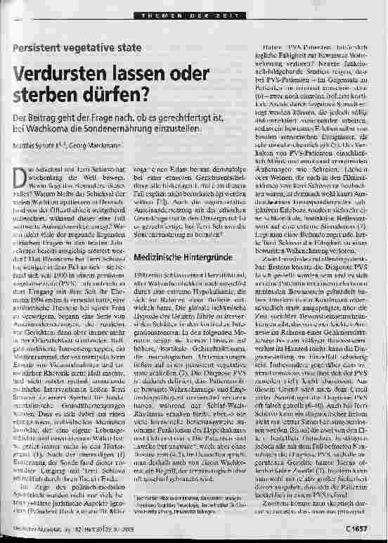 Vorschauseite 1: Persistent vegetative State Verdursten lassen oder sterben dürfen?
