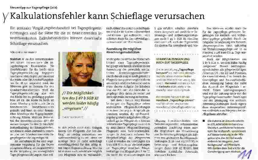 Vorschauseite 1: Steuertipp zur Tagespflege (2/2) Kalkulationsfehler kann Schieflage verursachen
