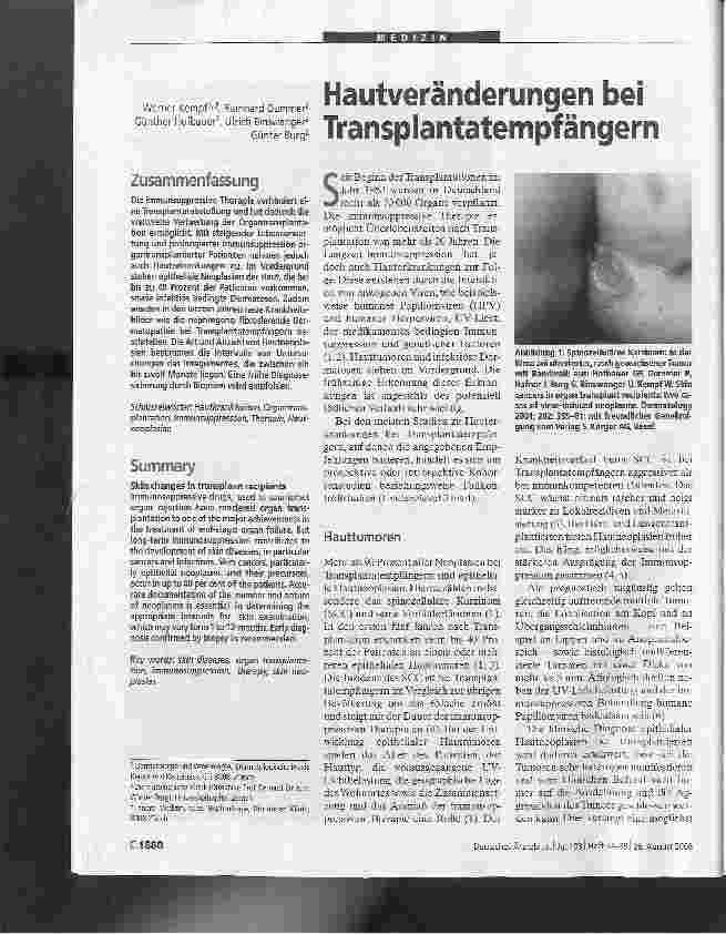 Vorschauseite 1: Hautveränderungen Transplantatempfängern