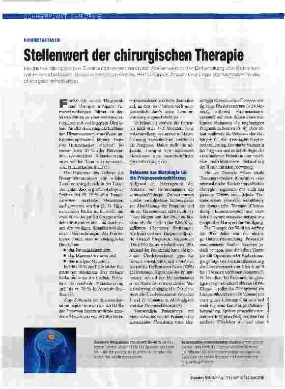 Vorschauseite 1: Stellenwert der chirurgischen Therapie