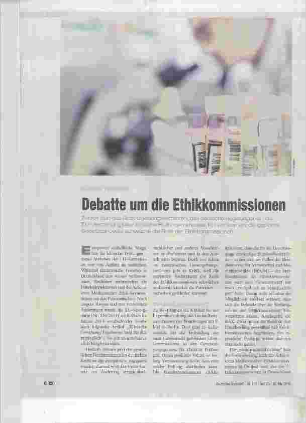 Vorschauseite 1: Debatte um die Ethikkommissionen