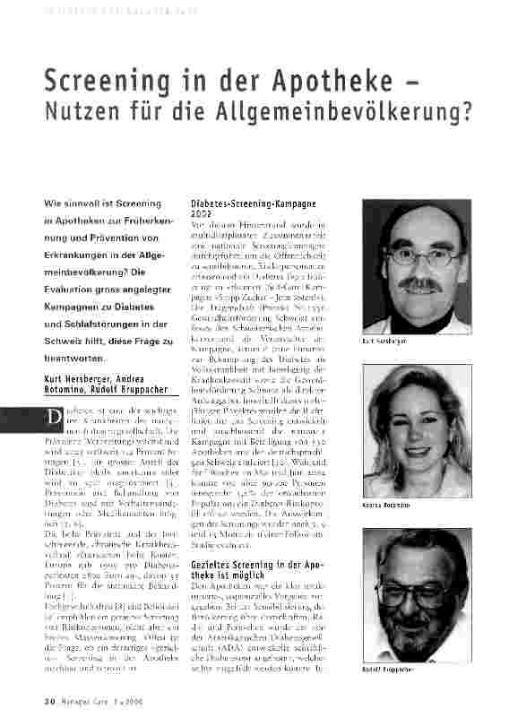 Vorschauseite 1: Screening in der Apotheke - Nutzen für die Allgemeinbevölkerung?