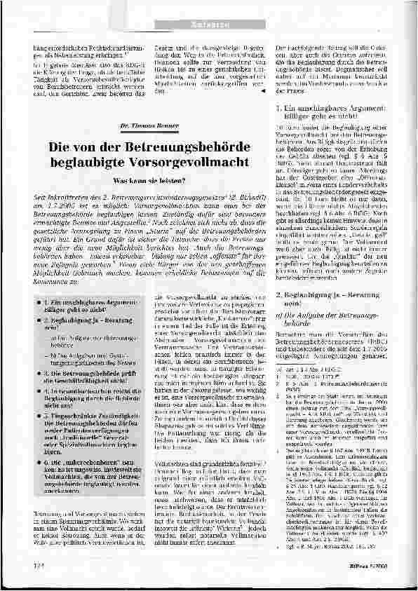 Vorschauseite 1: Die von der Betreuungsbehörde beglaubigte Vorsorgevollmacht - Was kann sie leisten?