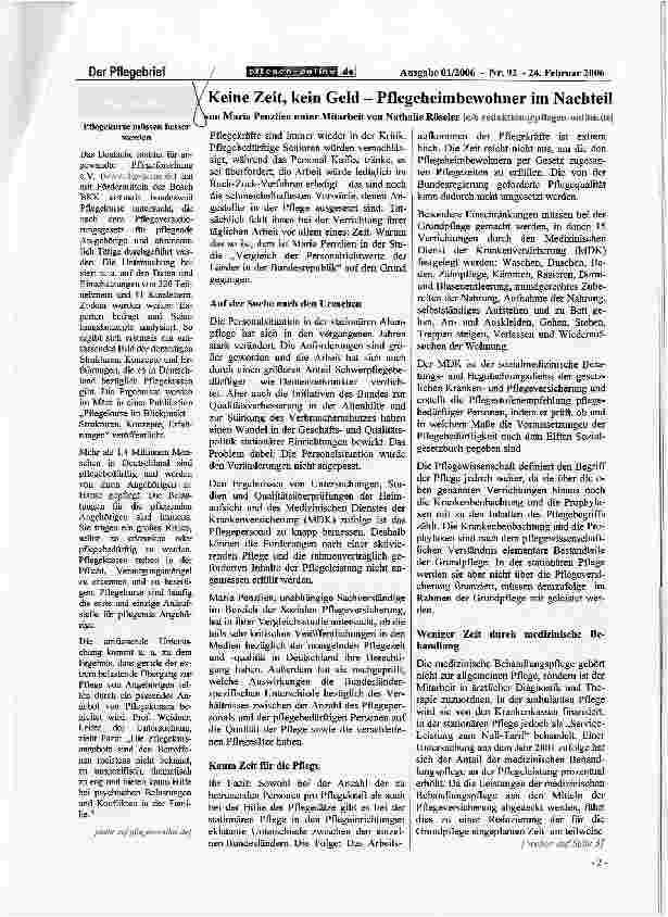 Vorschauseite 1: Keine Zeit, kein Geld - Pflegeheimbewohner im Nachteil