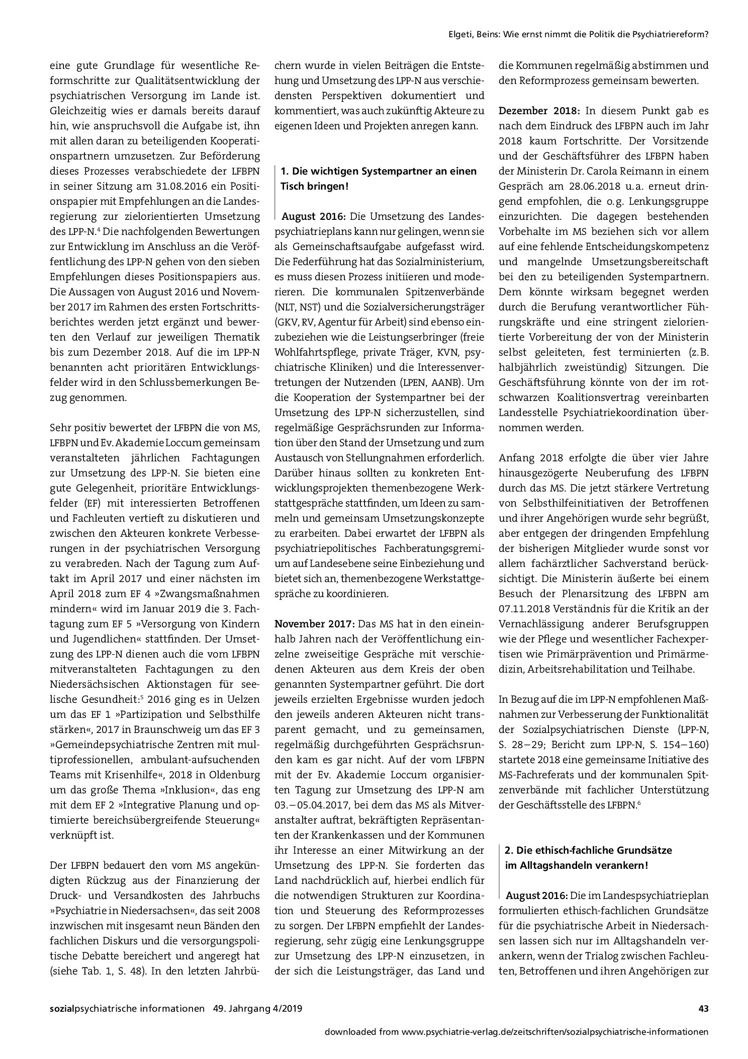Vorschauseite 2: Wie ernst nimmt die Politik die Psychiatriereform? Ein fachliches Controlling zur Umsetzung des Landespsychiatrieplans Niedersachsen