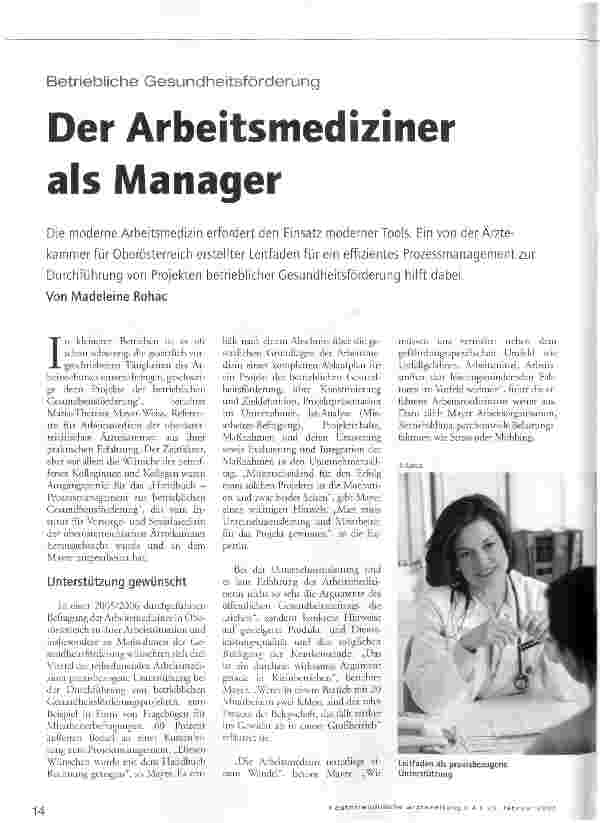 Vorschauseite 1: Betriebliche Gesundheitsförderung - Der Arbeitsmediziner als Manager