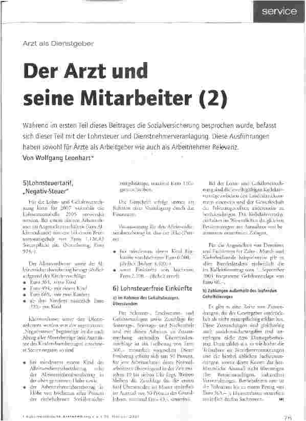 Vorschauseite 1: Arzt als Dienstgeber - Der Arzt und seine Mitarbeiter (2)