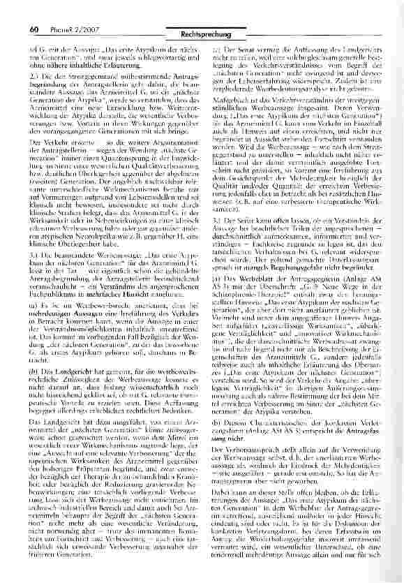 Vorschauseite 3: Zur Werbung mit Das erste Atypikum der nächsten Generation und Überlegene VerträglichkeitHWG §§ 394 Nr. 11, UWG § 8