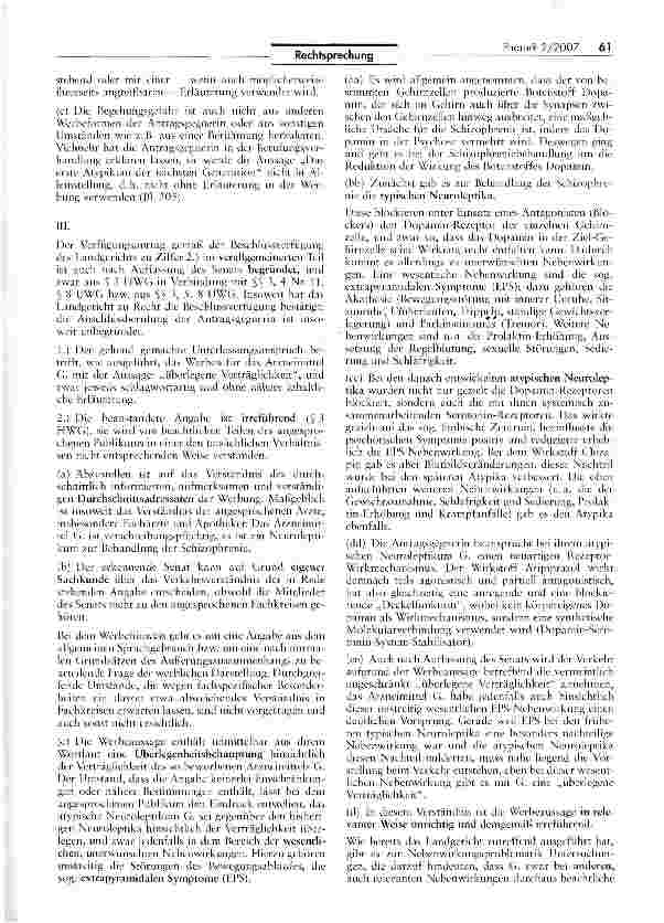Vorschauseite 4: Zur Werbung mit Das erste Atypikum der nächsten Generation und Überlegene VerträglichkeitHWG §§ 394 Nr. 11, UWG § 8