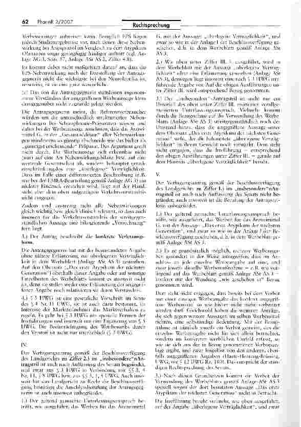 Vorschauseite 5: Zur Werbung mit Das erste Atypikum der nächsten Generation und Überlegene VerträglichkeitHWG §§ 394 Nr. 11, UWG § 8