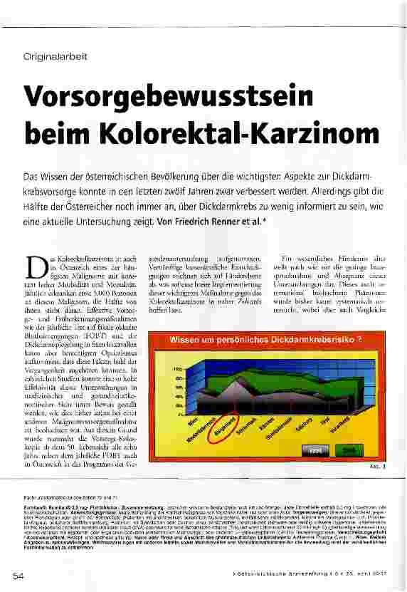 Vorschauseite 1: Vorsorgebewusstsein beim Kolorektal-Karzinom