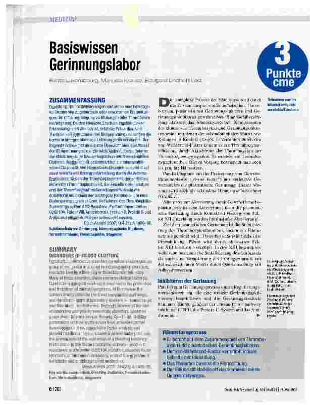 Vorschauseite 1: Basiswissen Gerinnungslabor