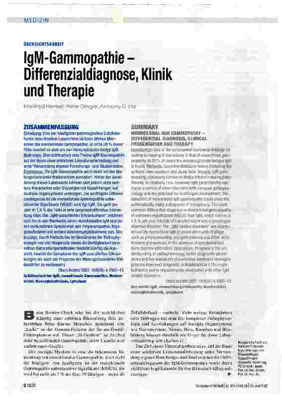Vorschauseite 1: IgM-Gammopathie -Differenzialdiagnose, Klinik und Therapie