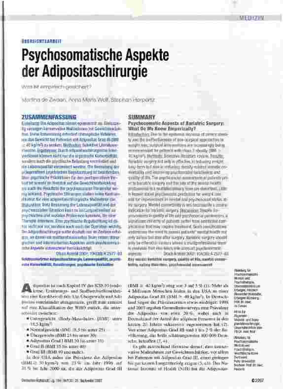 Vorschauseite 1: Psychosomatische Aspekte der Adipositaschirurgie