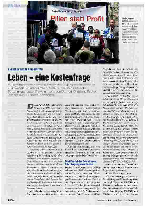 Vorschauseite 1: Leben - eine Kostenfrage