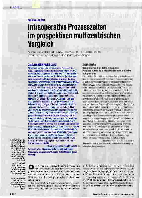 Vorschauseite 1: Intraoperatiye Prozesszeiten im prospektiven multizentrischen Vergleich