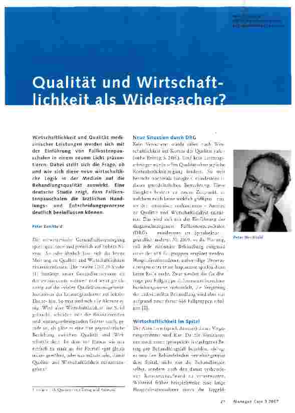 Vorschauseite 1: Qualität und Wirtschaftlichkeit als Widersacher?