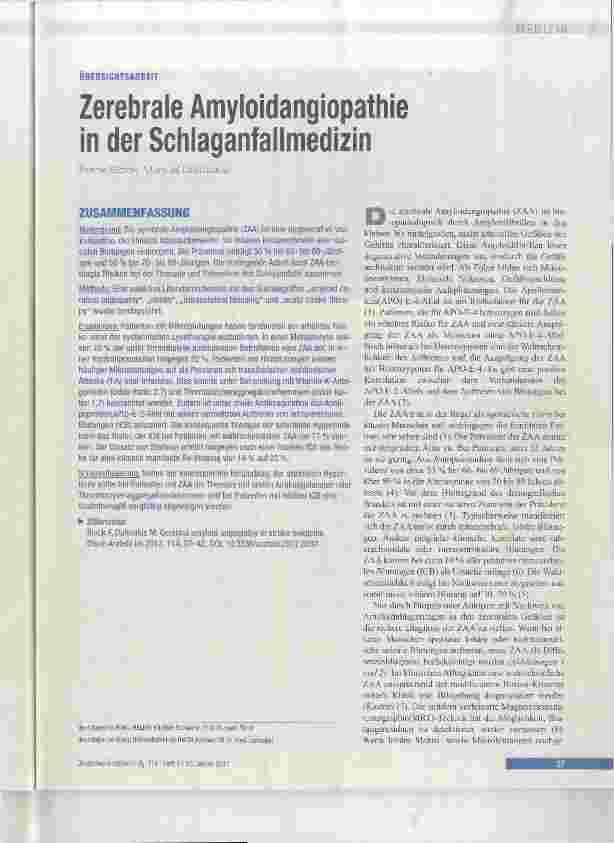 Vorschauseite 1: Zerebrale Amyloidangiopathie in der Schlaganfallmedizin