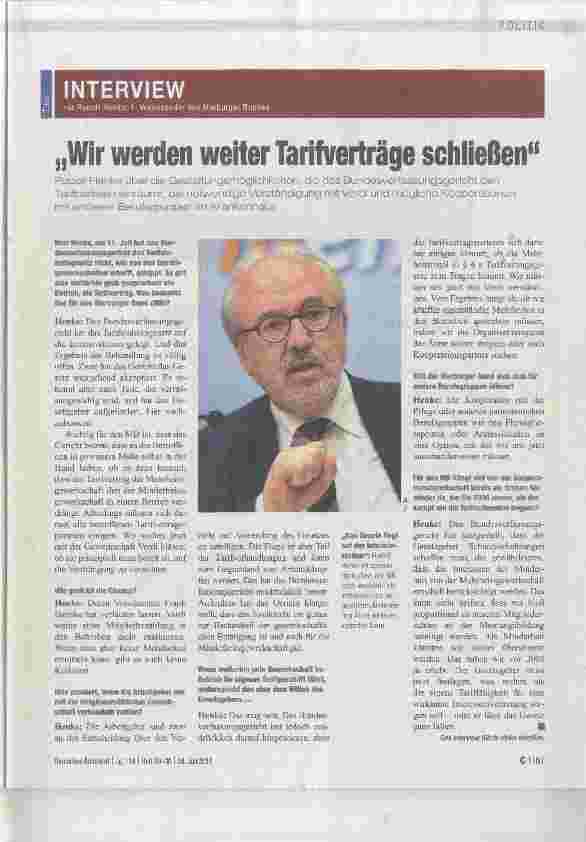 Vorschauseite 1: Wir werden weiter Tarifverträge schließen