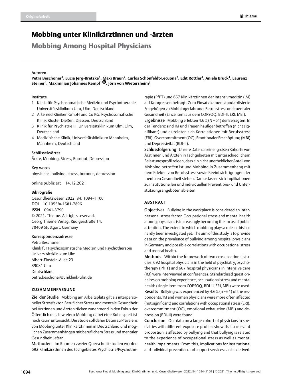Vorschauseite 1: Mobbing unter Klinikärztinnen und -ärzten