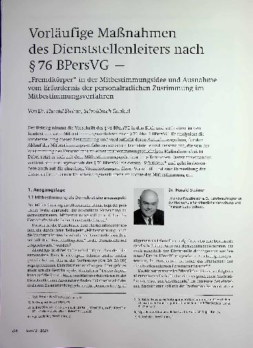 Vorschauseite 1: Vorläufige Maßnahmen des Dienststellenleiters nach § 76 BPersVG -