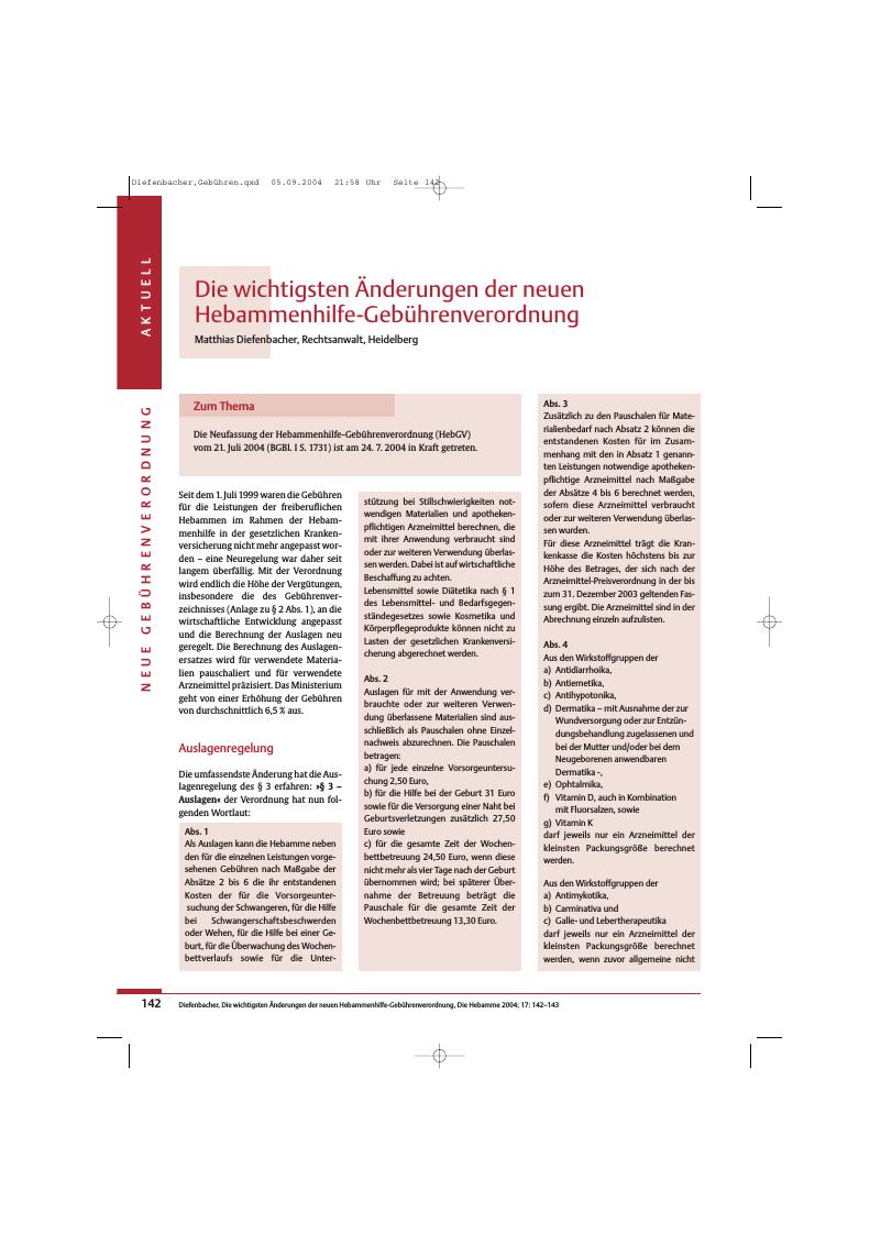 Vorschauseite 1: Die wichtigsten Änderungen der neuen Hebammenhilfe-Gebührenverordnung
