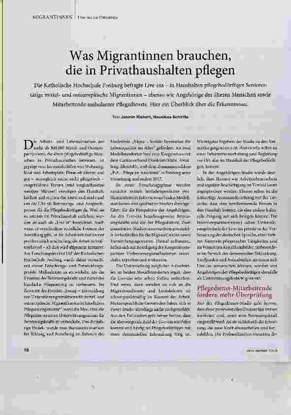 Vorschauseite 1: Was Migrantinnen brauchen, die in Privathaushalten pflegen