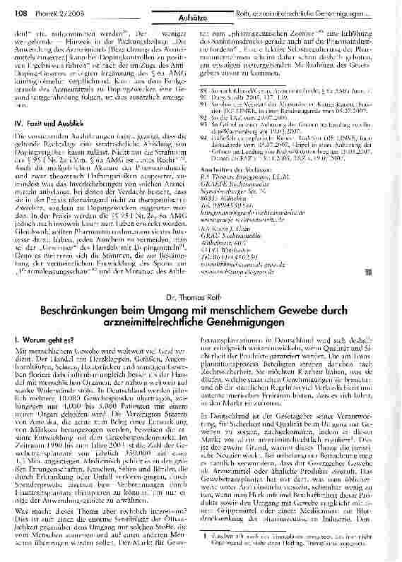 Vorschauseite 1: Beschränkungen beim Umgang mit menschlichem Gewebe durch arzneimittelrechtliche Genehmigungen