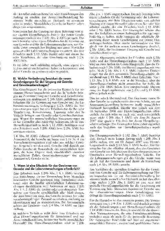 Vorschauseite 4: Beschränkungen beim Umgang mit menschlichem Gewebe durch arzneimittelrechtliche Genehmigungen