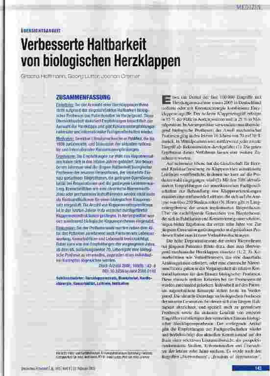Vorschauseite 1: Verbesserte Haltbarkeit von biologischen Herzklappen