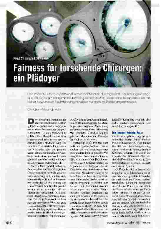Vorschauseite 1: Fitness für forschende Chirurgen: ein Plädoyer