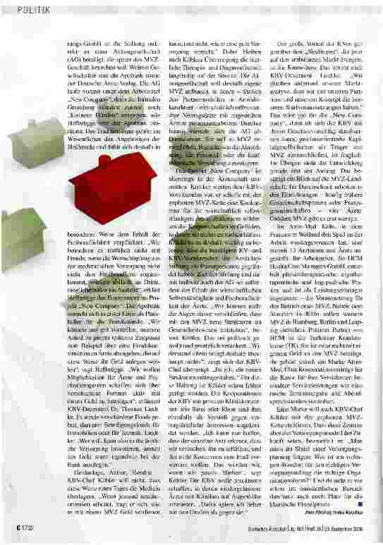 Vorschauseite 3: Medizinische Versorgungszentren FINFALLSTOR FÜR FREMDKAPITAL