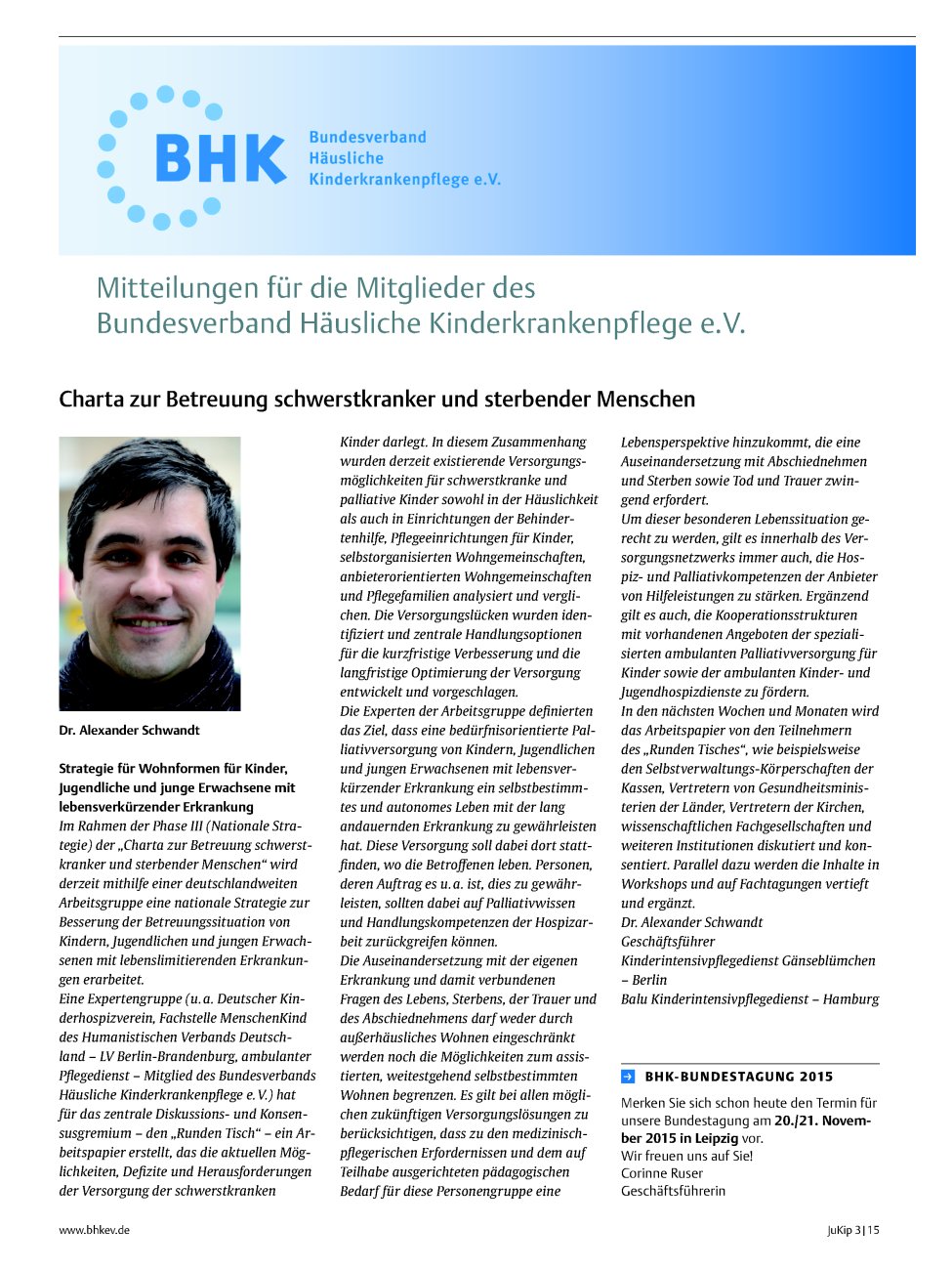 Vorschauseite 1: Mitteilungen für die Mitglieder des Bundesverband Häusliche Kinderkrankenpflege e.V.