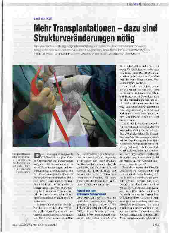 Vorschauseite 1: Mehr Transplantationen - dazu sind Strukturveränderungen nötig