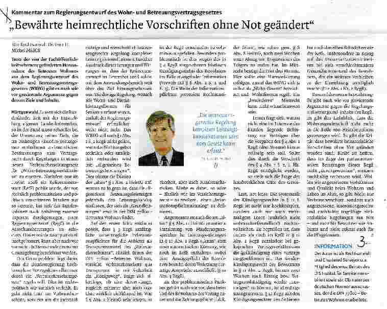 Vorschauseite 1: Bewährte heimrechtliche Vorschriften ohne Not geändert