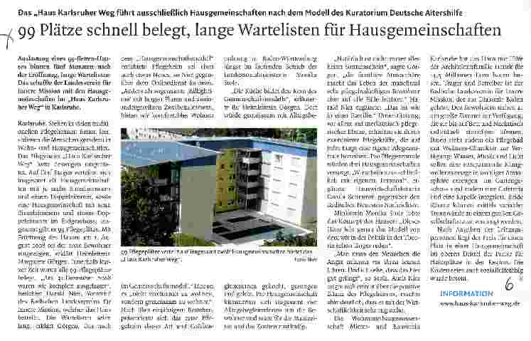 Vorschauseite 1: 99 Plätze schnell belegt, lange Wartelisten für Hausgemeinschaften