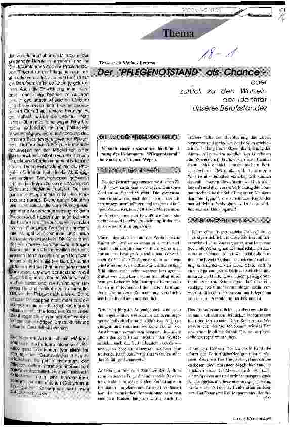 Vorschauseite 1: Der Pflegenotstand als Chance - oder zurück zu den Wurzeln der Identität unseres Berufsstandes