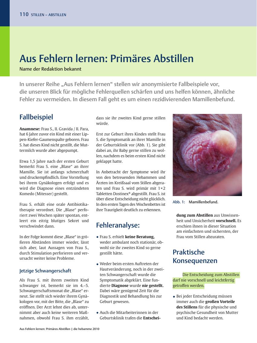 Vorschauseite 1: Aus Fehlern lernen: Primäres Abstillen