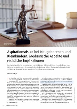 Vorschauseite 1: Aspirationsrisiko bei Neugeborenen und Kleinkindern: Medizinische Aspekte und rechtliche Implikationen