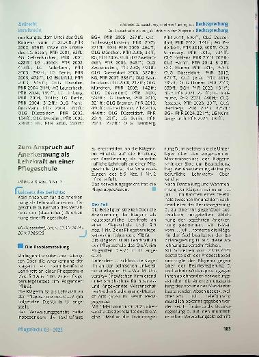 Vorschauseite 1: Zum Anspruch auf Anerkennung als Lehrkraft an einer Pflegeschule
